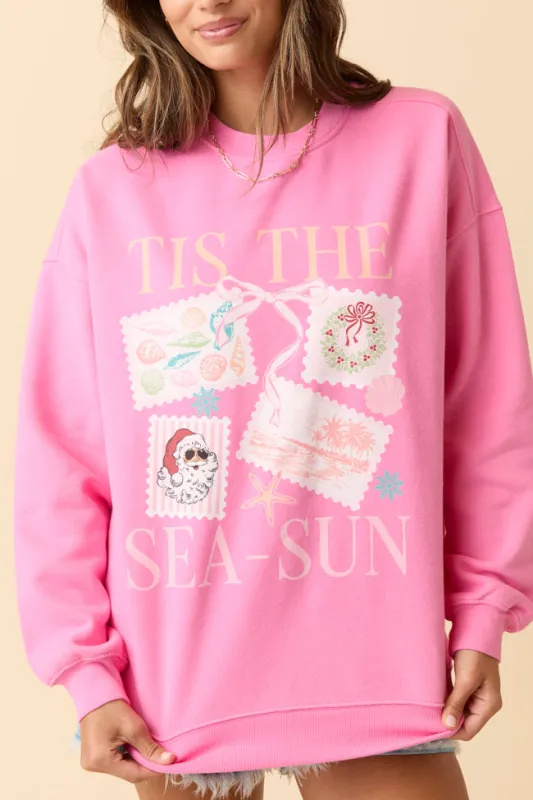 Tis The Sea-Sun Pink Graphic Sweatshirt sold by Pink Lily