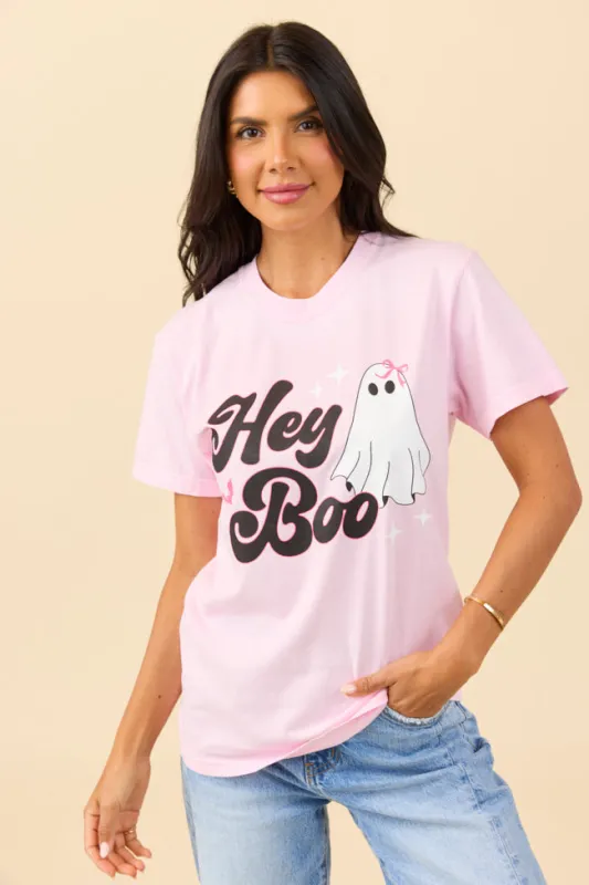Hey Boo Light Pink Graphic Tee sold by Pink Lily