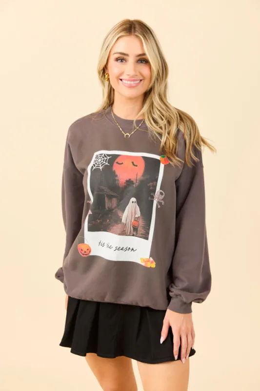 Tis The Season Halloween Charcoal Graphic Sweatshirt sold by Pink Lily
