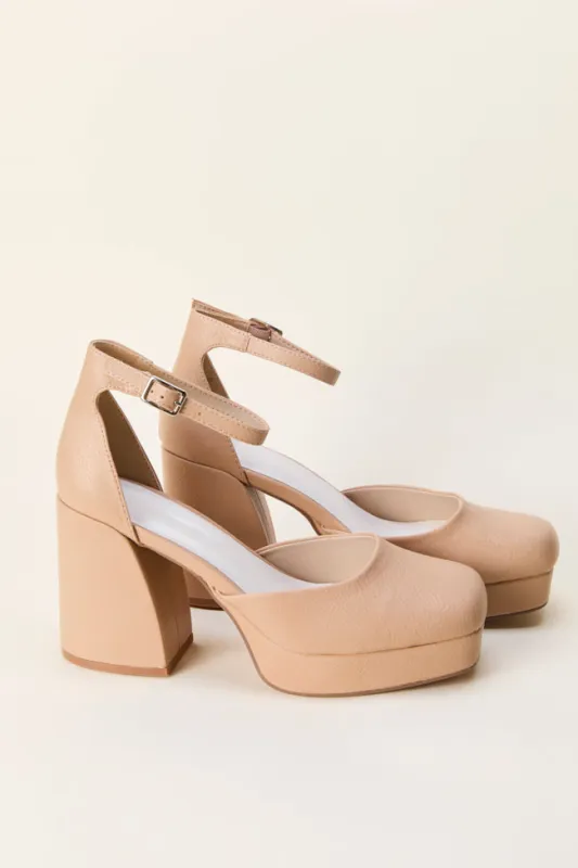 Oslo Natural Buckle Platform Heels sold by Pink Lily
