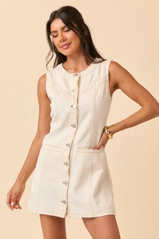 Breanna Ecru Western Denim Mini Dress made by Le Lis