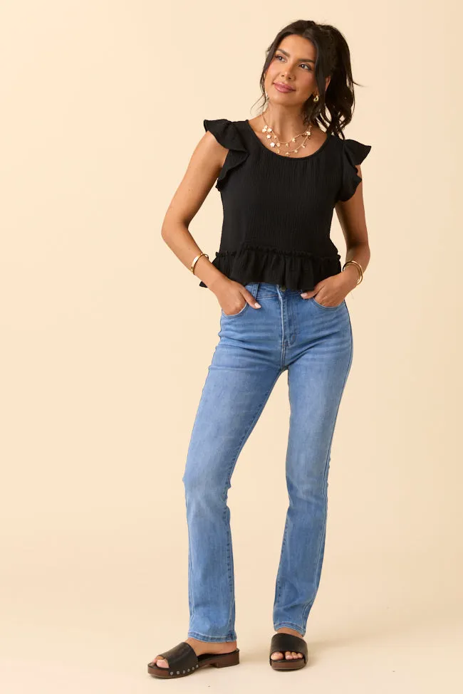 Ruby Black Gauze Flutter Button Back Woven Shell sold by Pink Lily product image thumbnail 4