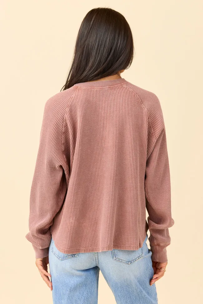 Abbie Long Sleeve Mineral Wash Chestnut Thermal Henley sold by Pink Lily product image thumbnail 4
