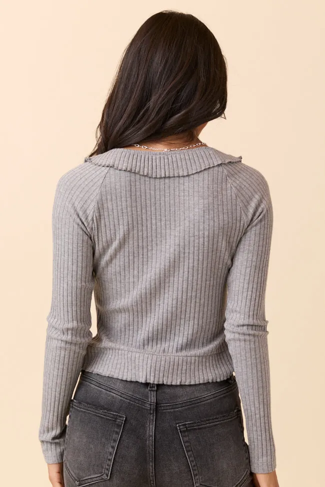 Linda Grey Ruffled Neckline Long Sleeve Knit Top FINAL SALE sold by Pink Lily product image thumbnail 4