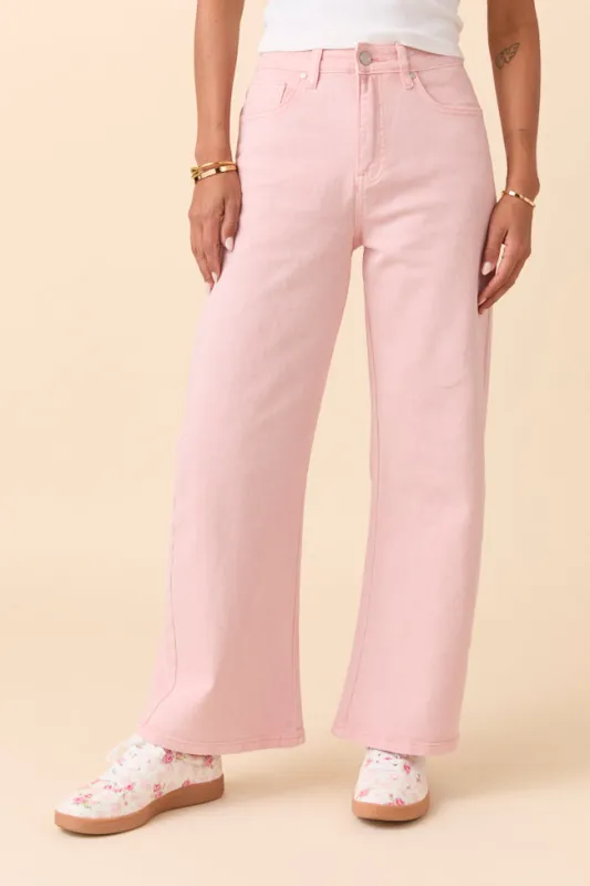 Marigold Pearl Pink Mid Rise Barrel Jeans sold by Pink Lily