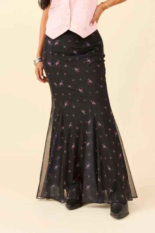 Anna Marie Black Floral Knit Maxi Skirt sold by Pink Lily