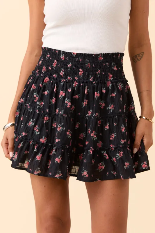 Through the Garden Black and Pink Flower Skort sold by Pink Lily