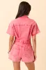 Savannah Leigh Red Button Up Denim Romper sold by Pink Lily
