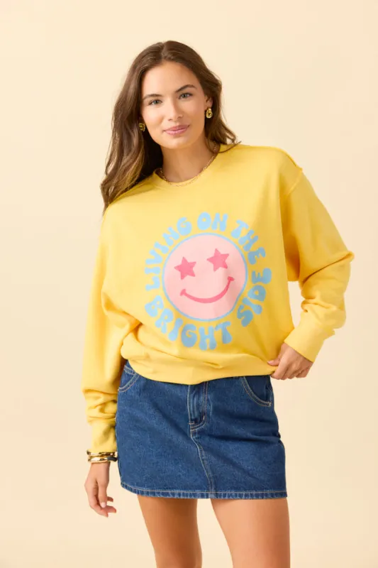 Living On The Bright Side Yellow Raw Hem Fleece Graphic Sweatshirt SALE sold by Pink Lily
