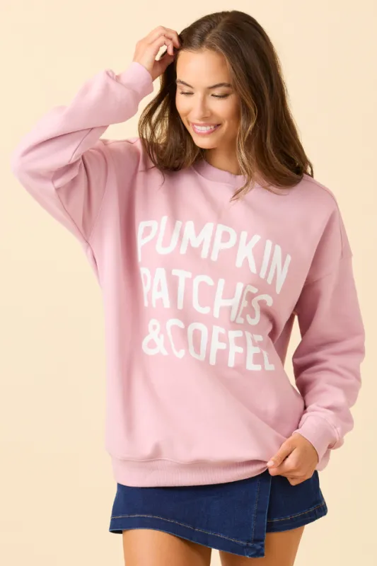 Pumpkin Patches & Coffee Mauve Graphic Sweatshirt made by Pink Lily