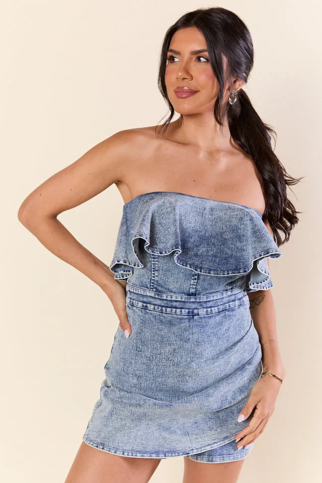Dusk To Denim Blue Wrap Romper sold by Pink Lily product image thumbnail 4