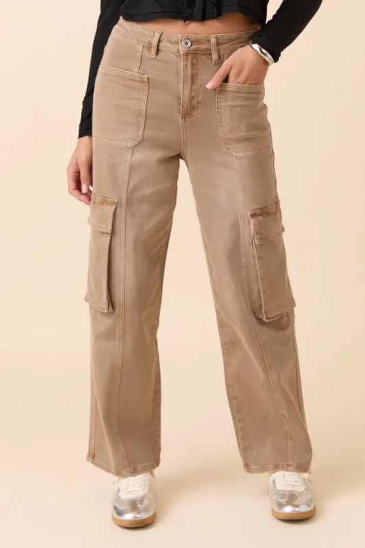 Edith Vintage Khaki High Rise Wide Leg Jeans FINAL SALE sold by Pink Lily