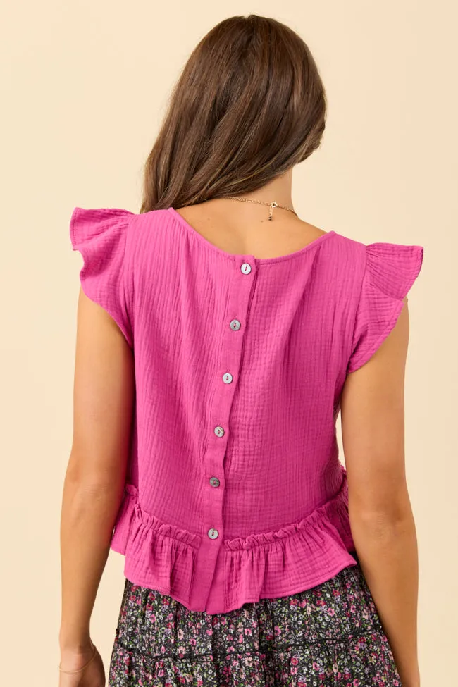 Ruby Pink Gauze Flutter Button Back Woven Blouse sold by Pink Lily product image thumbnail 4