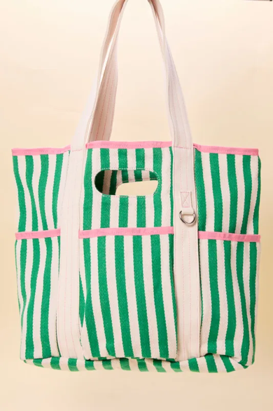 Ty Green Varsity Stripe Tote FINAL SALE sold by Pink Lily