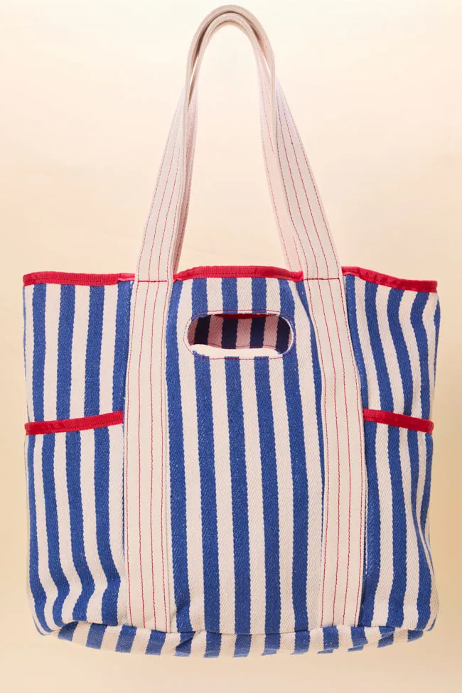 Ty Blue Varsity Stripe Tote FINAL SALE sold by Pink Lily product image thumbnail 3