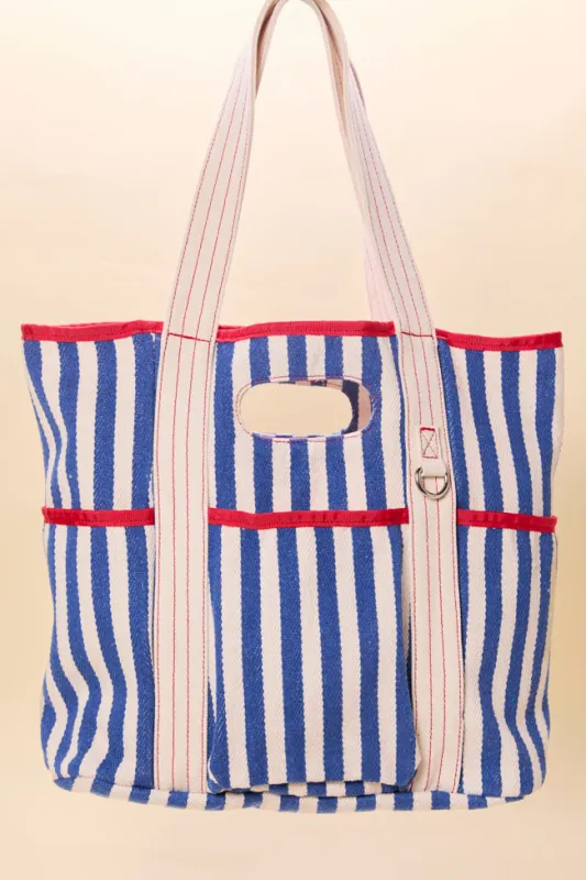 Ty Blue Varsity Stripe Tote FINAL SALE sold by Pink Lily