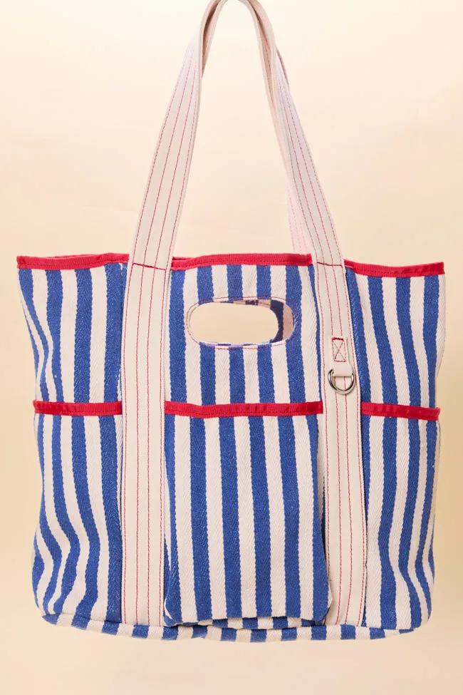 Ty Blue Varsity Stripe Tote FINAL SALE sold by Pink Lily
