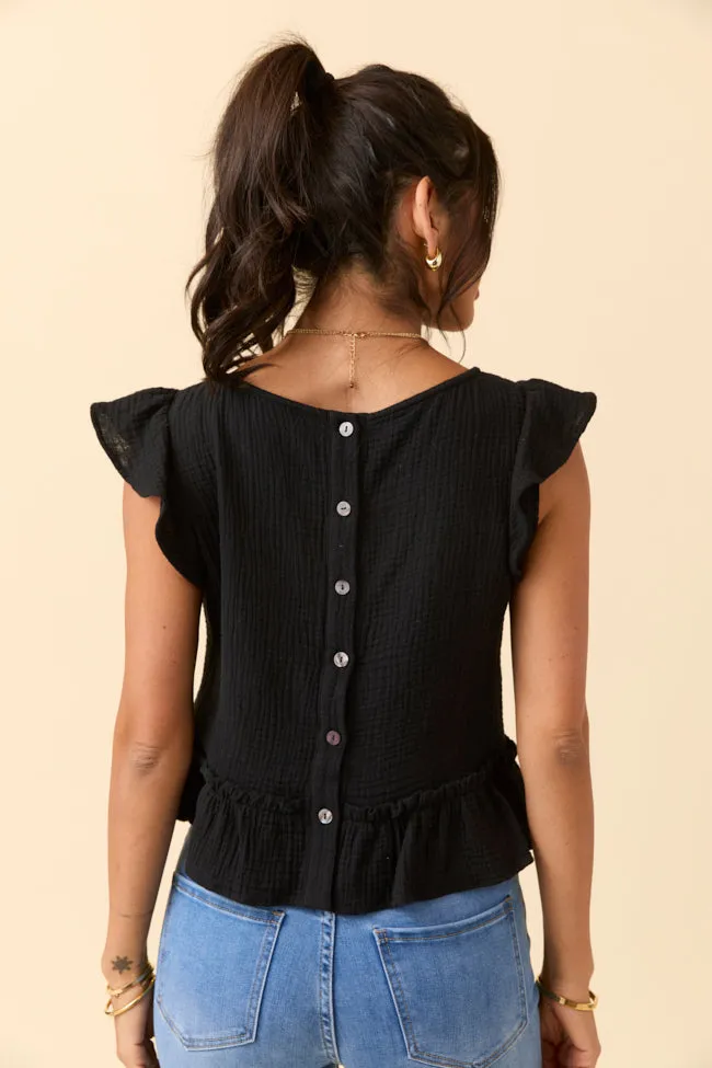 Ruby Black Gauze Flutter Button Back Woven Blouse FINAL SALE sold by Pink Lily product image thumbnail 2