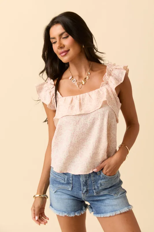 Mary Pink Ditsy Floral Printed Gauze Woven Tank sold by Pink Lily