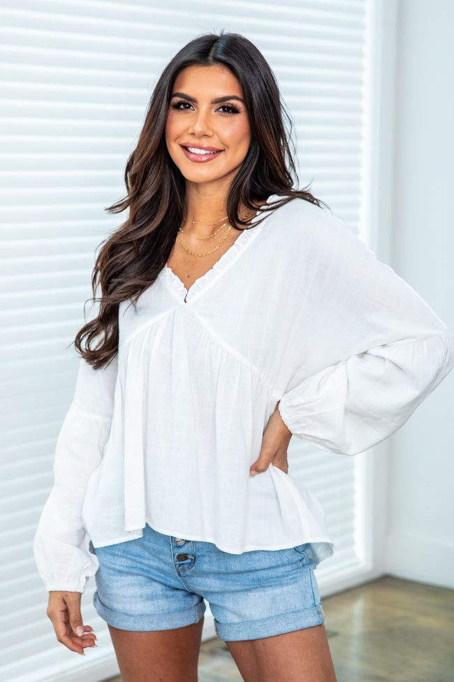Anything Is Possible Ivory Ruffle Detail Blouse FINAL SALE sold by Pink Lily