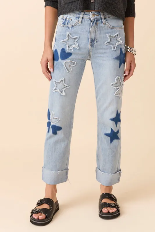 Cara Light Wash Patch Jeans SALE sold by Pink Lily