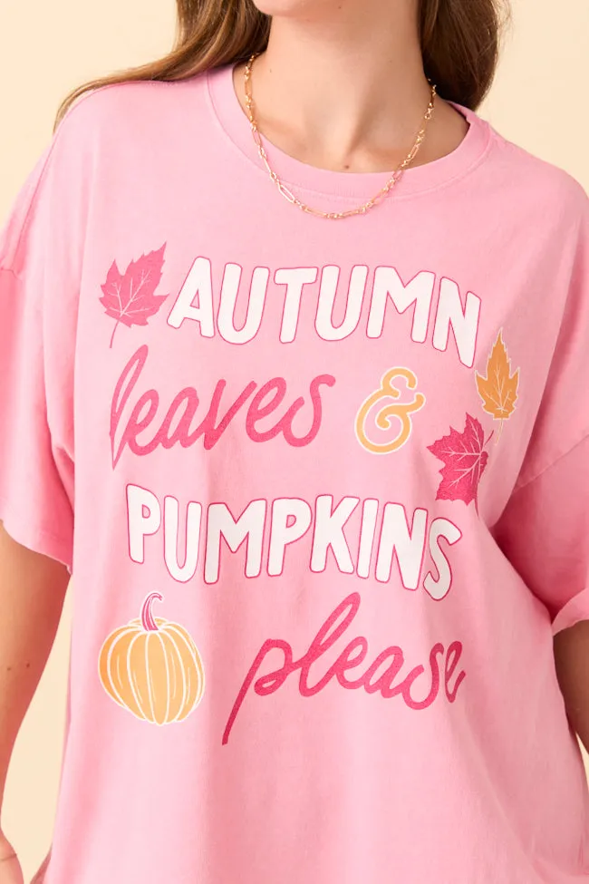 Autumn Leaves & Pumpkins Please Taffy Pink Oversized Graphic Tee sold by Pink Lily product image thumbnail 3