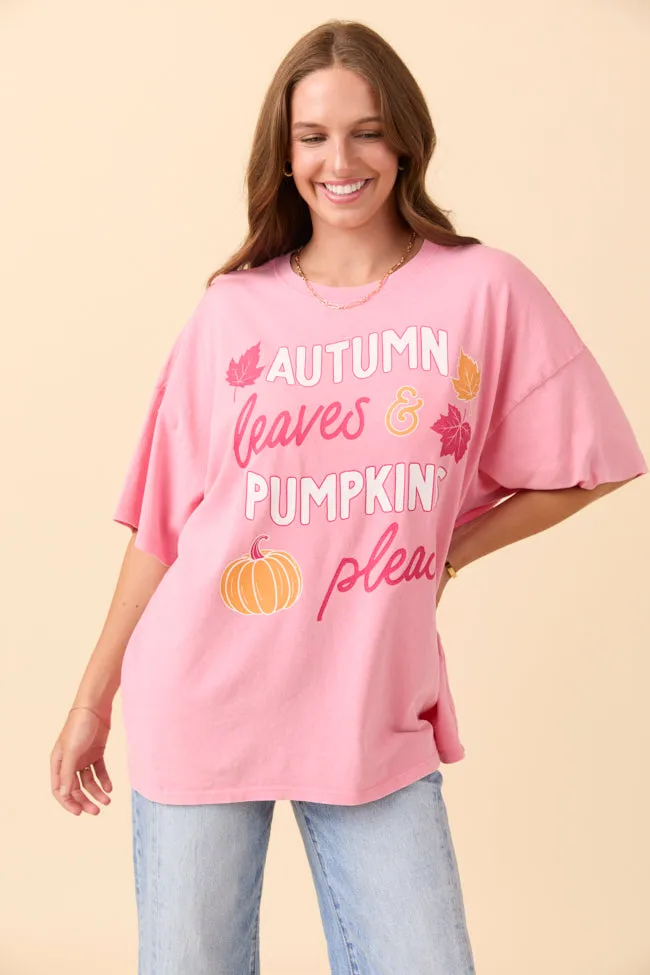 Autumn Leaves & Pumpkins Please Taffy Pink Oversized Graphic Tee sold by Pink Lily product image thumbnail 4