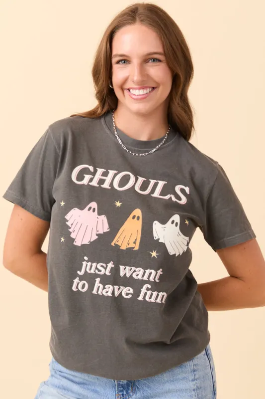 Ghouls Just Want To Have Fun Dark Grey Graphic Tee SALE sold by Pink Lily