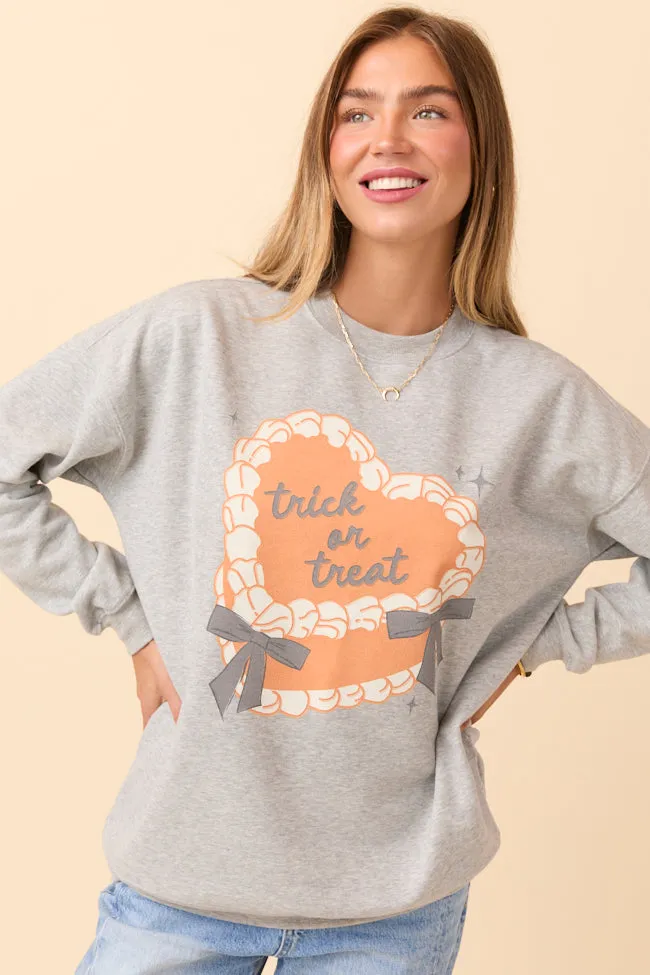 Trick Or Treat Cake Light Grey Graphic Sweatshirt SALE sold by Pink Lily