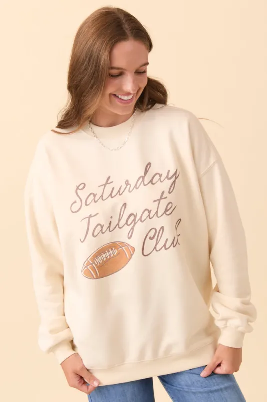 Saturday Tailgate Club Cream Graphic Sweatshirt SALE sold by Pink Lily
