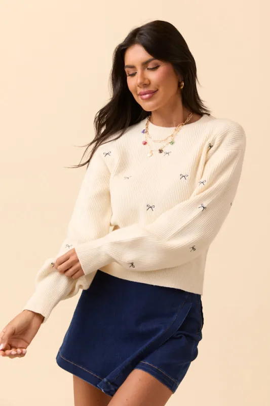 Leila Bow Ivory Sweater FINAL SALE made by Pink Lily