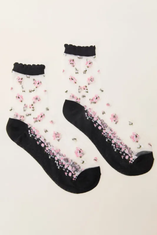 Aveline Black Floral Sheer Socks sold by Pink Lily