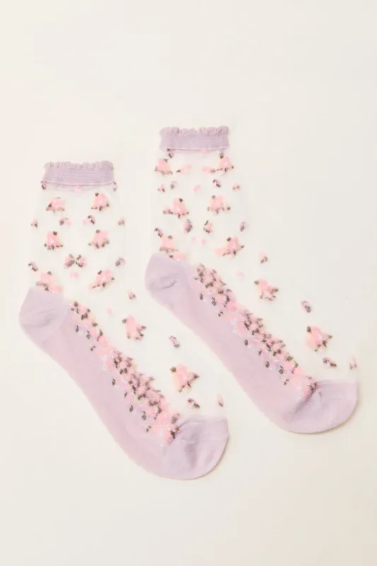 Aveline Pink Floral Sheer Socks sold by Pink Lily