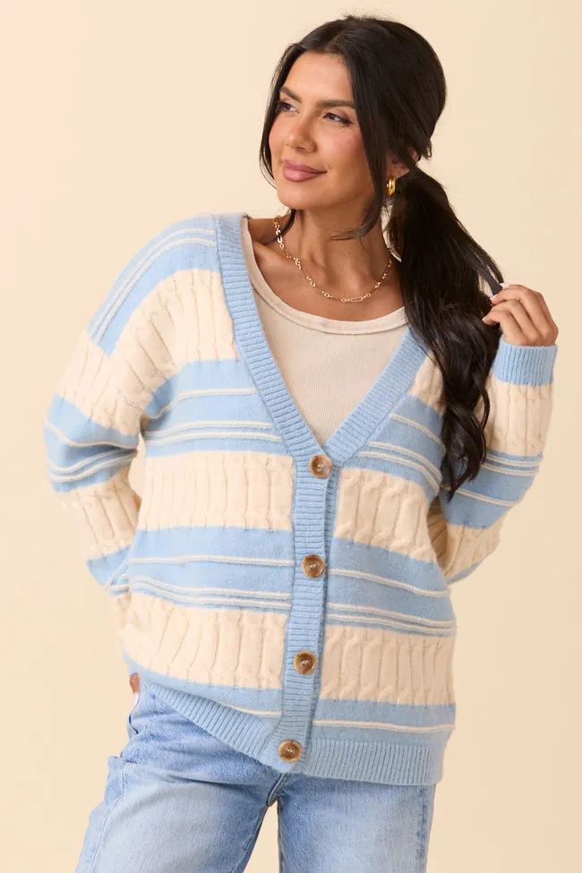 Julia Oversized Striped Blue and Ivory Cardigan sold by Pink Lily