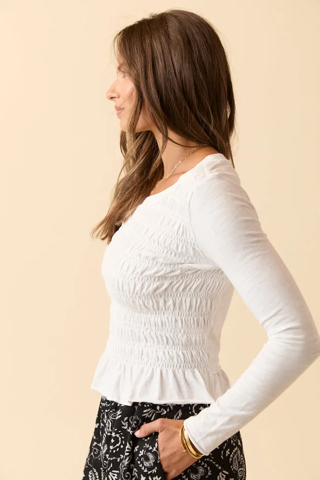 Sabrina White Smocked Long Sleeve Tee FINAL SALE sold by Pink Lily product image thumbnail 3
