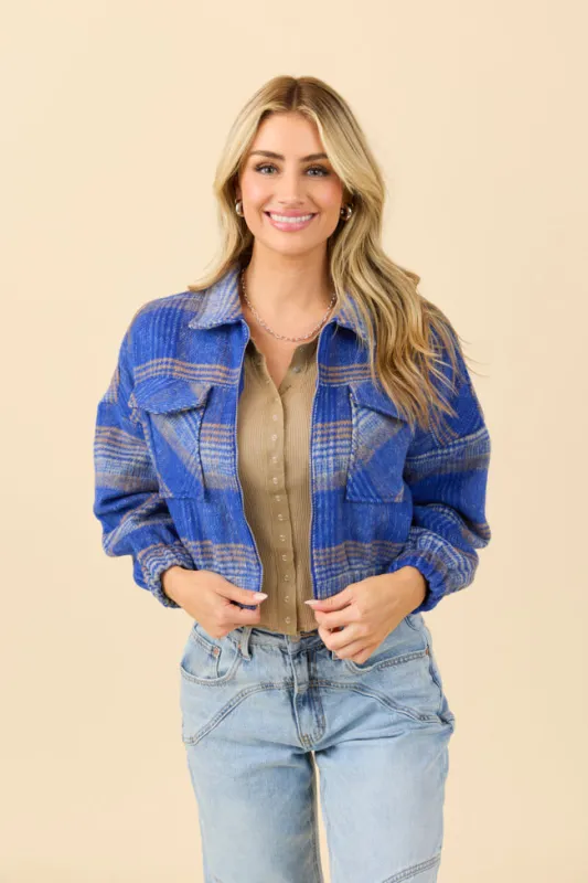 Finley Blue Plaid Jacket sold by Pink Lily