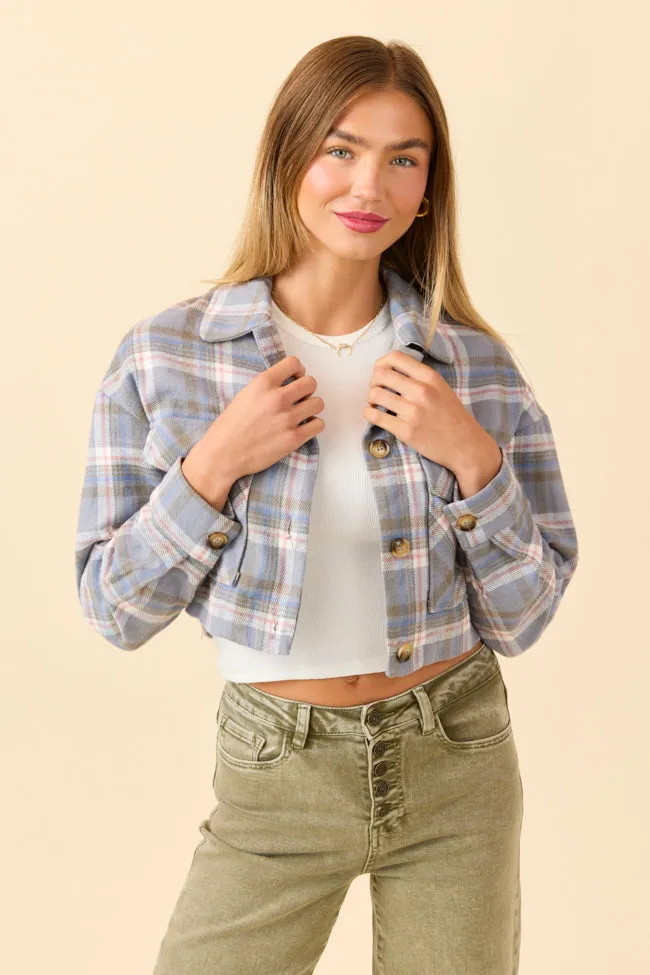 Gloria Light Blue Plaid Jacket SALE sold by Pink Lily