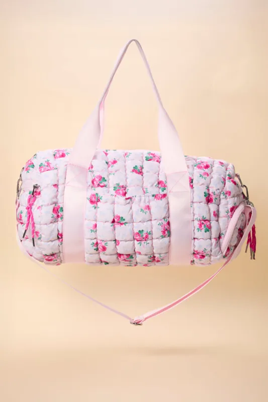 Haylie Pink Floral Quilted Duffle Bag sold by Pink Lily