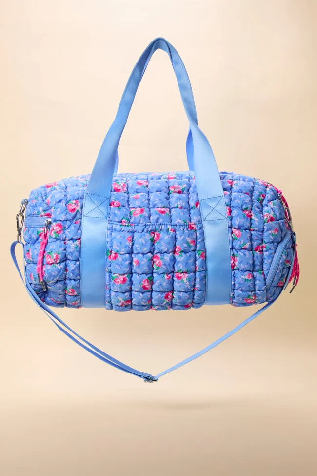 Haylie Blue Floral Quilted Duffle Bag sold by Pink Lily