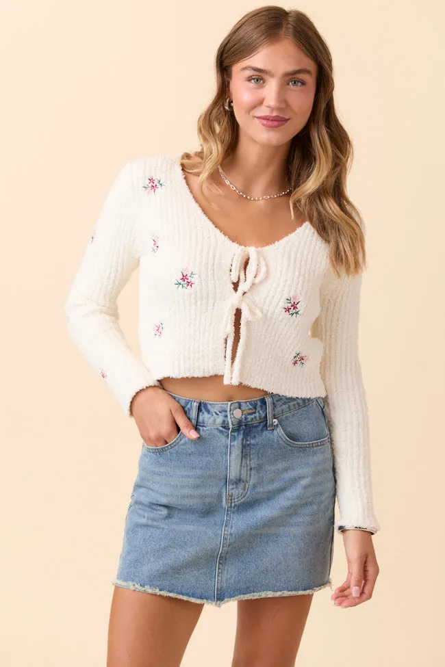 Jordyn Long Sleeve Ivory Tie Front Floral Embroidered Cardigan SALE sold by Pink Lily product image thumbnail 2