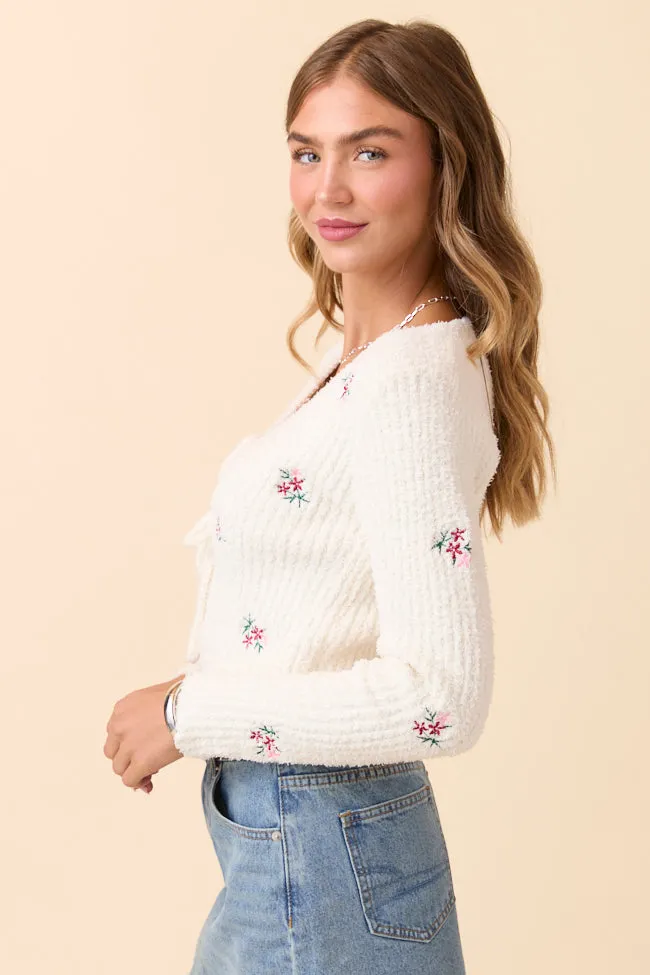Jordyn Long Sleeve Ivory Tie Front Floral Embroidered Cardigan SALE sold by Pink Lily product image thumbnail 4
