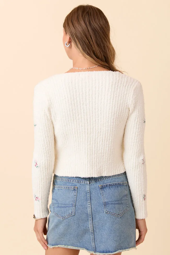 Jordyn Long Sleeve Ivory Tie Front Floral Embroidered Cardigan SALE sold by Pink Lily product image thumbnail 5