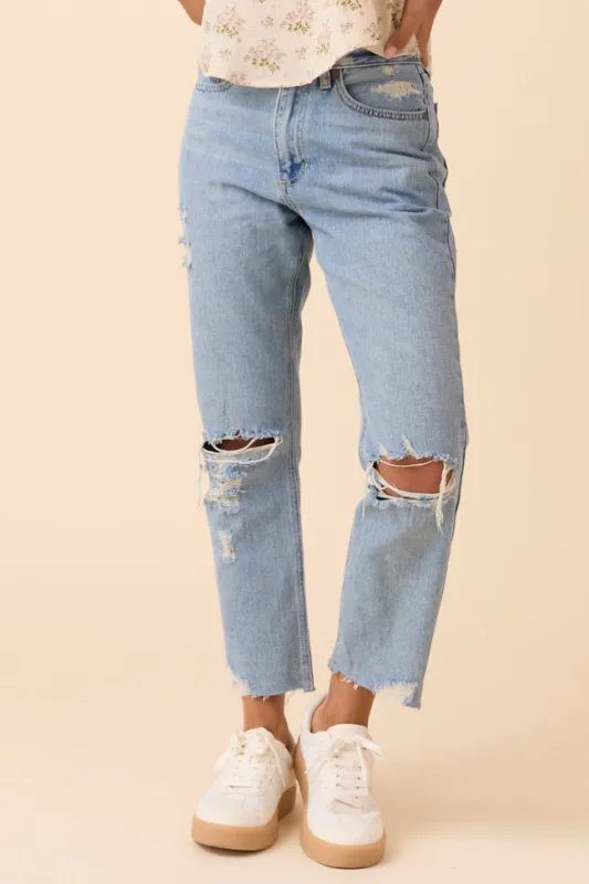 Nadine High Rise Light Denim Straight Leg Jeans sold by Pink Lily