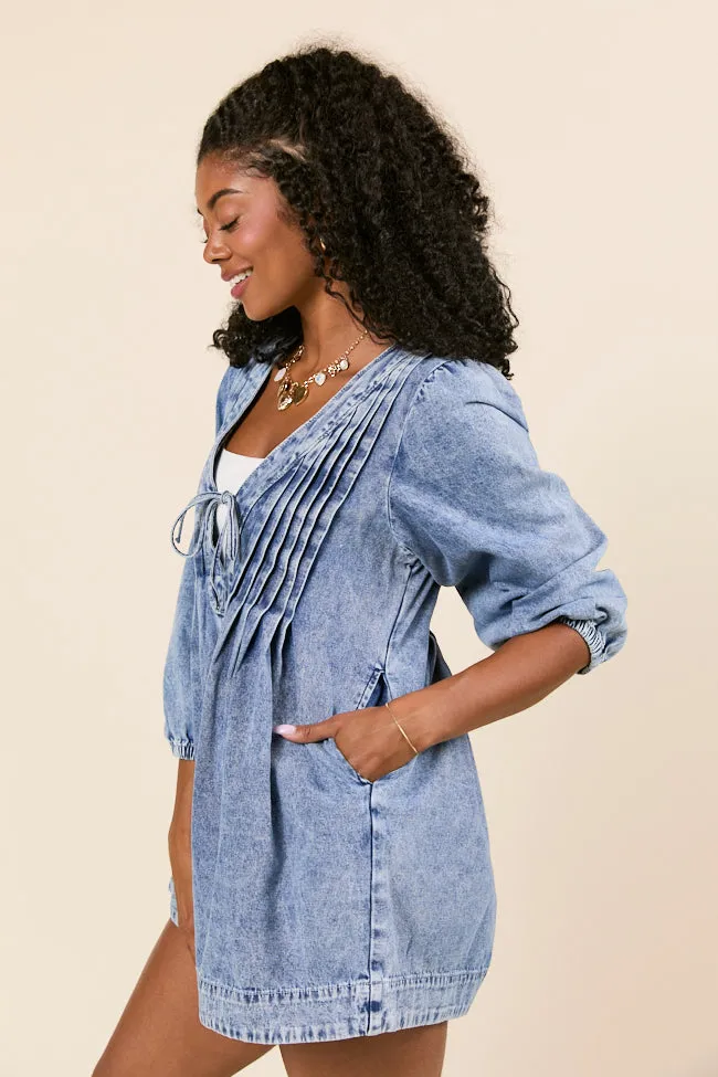 Eleanor Long Sleeve Blue Chambray Romper sold by Pink Lily product image thumbnail 5