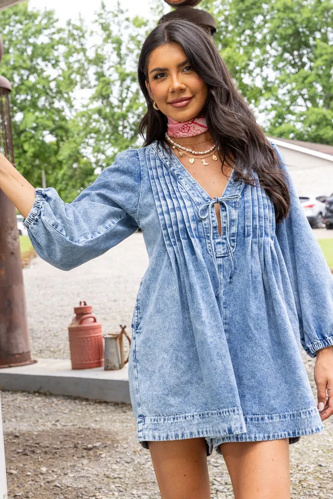 Eleanor Long Sleeve Blue Chambray Romper sold by Pink Lily product image thumbnail 2