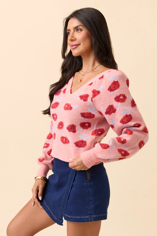 Amara Long Sleeve Blush Floral V Neck Sweater FINAL SALE sold by Pink Lily product image thumbnail 3