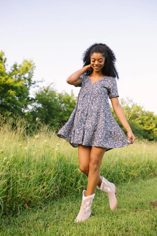 Tracey Blue Floral Button Front Dress FINAL SALE sold by Pink Lily