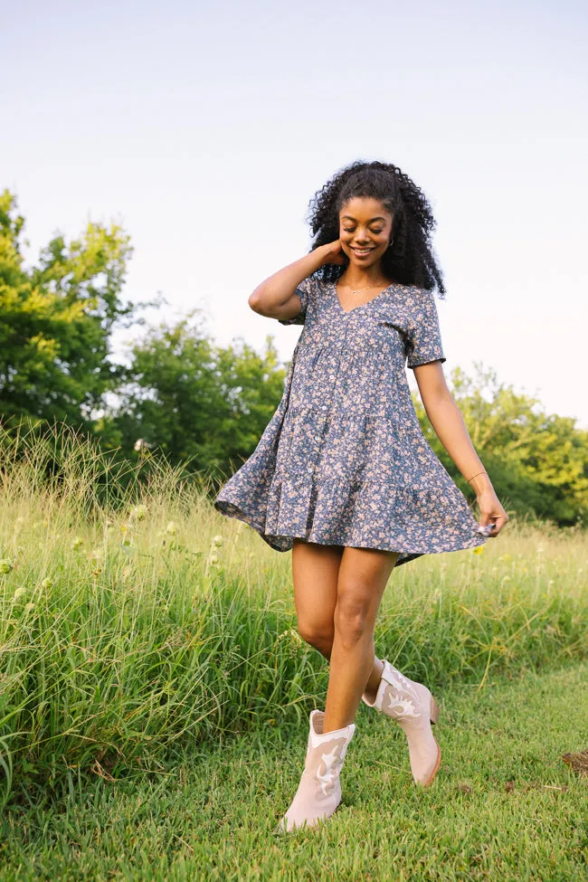 Tracey Blue Floral Button Front Dress FINAL SALE sold by Pink Lily