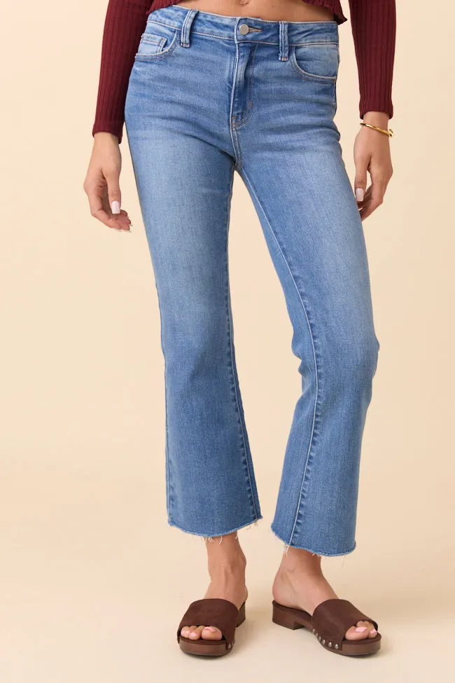 Della Medium Wash Stretch Crop Flare Jeans sold by Pink Lily