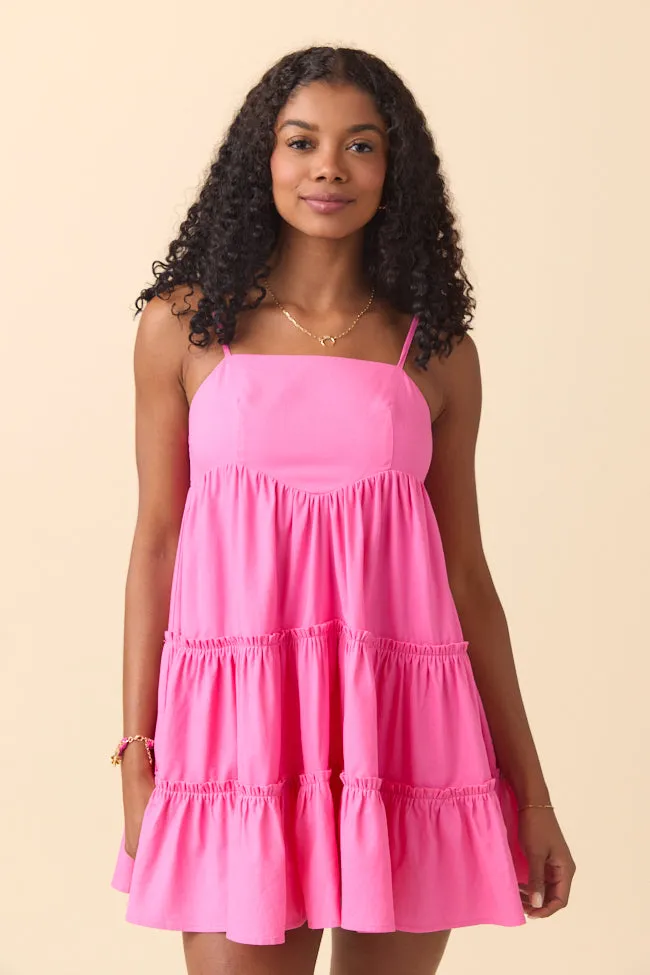 Change My Tune Hot Pink Square Neck Solid Romper Dress Just Classically Cassidy X Pink Lily sold by Pink Lily product image thumbnail 4